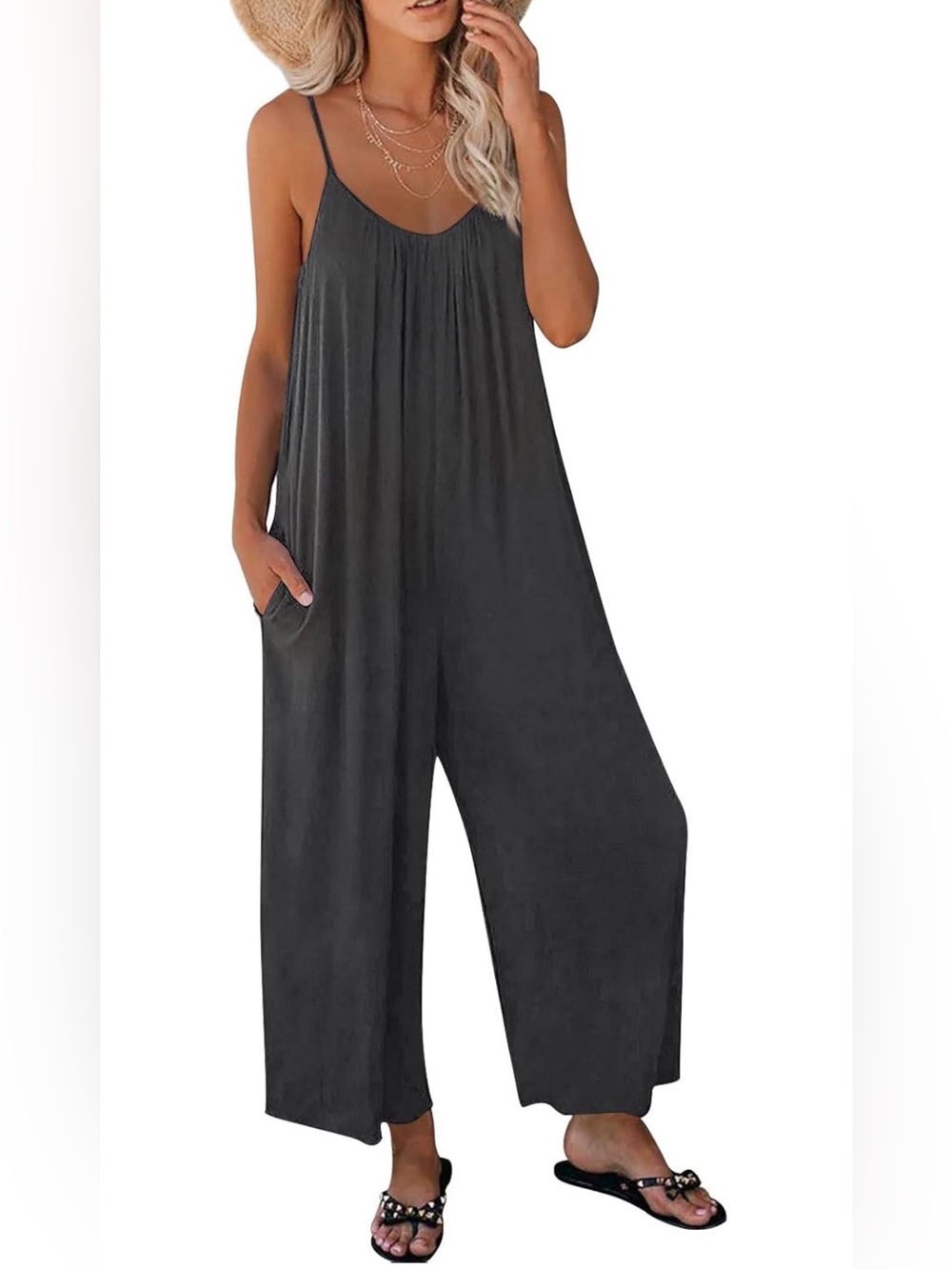 Women’s Black Wide-Leg Spaghetti Strap Jumpsuit